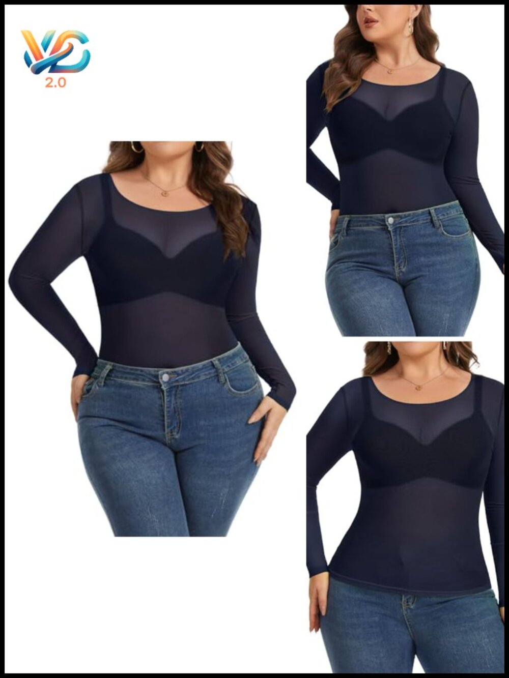 Sheer Mesh Long Sleeve Bodycon Blouse Plus Size Tops